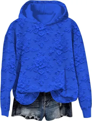 Women's Floral Lace Printed Hoodies Oversized Long Sleeve Pullover Sweatshirt Soft Fall Winter Athleisure Outfits