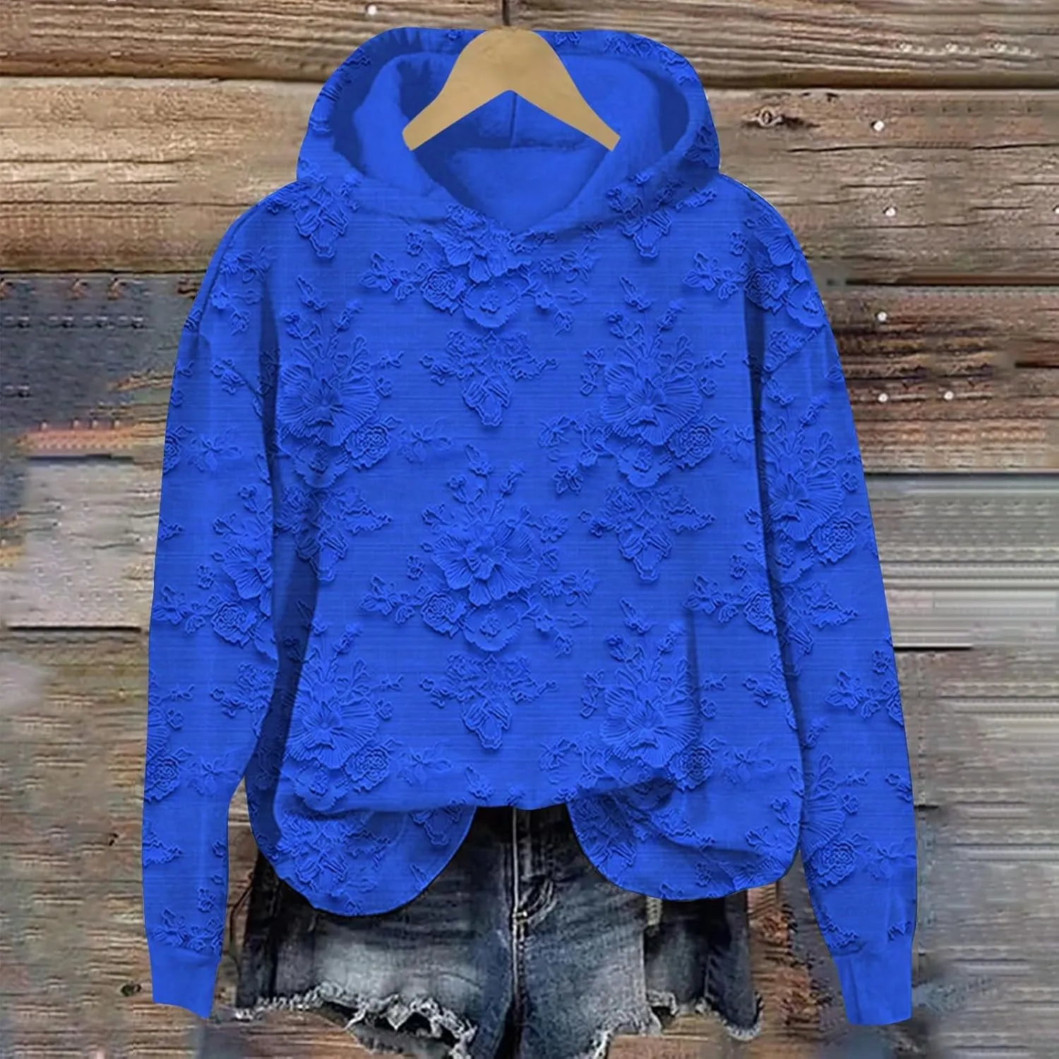 Women's Floral Lace Printed Hoodies Oversized Long Sleeve Pullover Sweatshirt Soft Fall Winter Athleisure Outfits