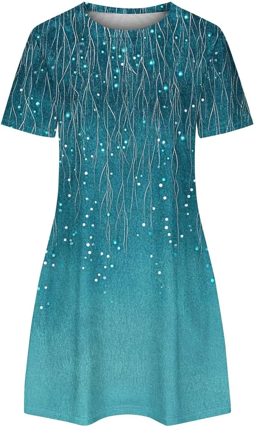 Women's Floral T-Shirt Dress Casual Summer Short Sleeve Mini Dresses Crewneck Tunic Trendy Sundress