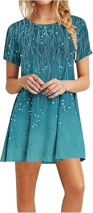 Women's Floral T-Shirt Dress Casual Summer Short Sleeve Mini Dresses Crewneck Tunic Trendy Sundress