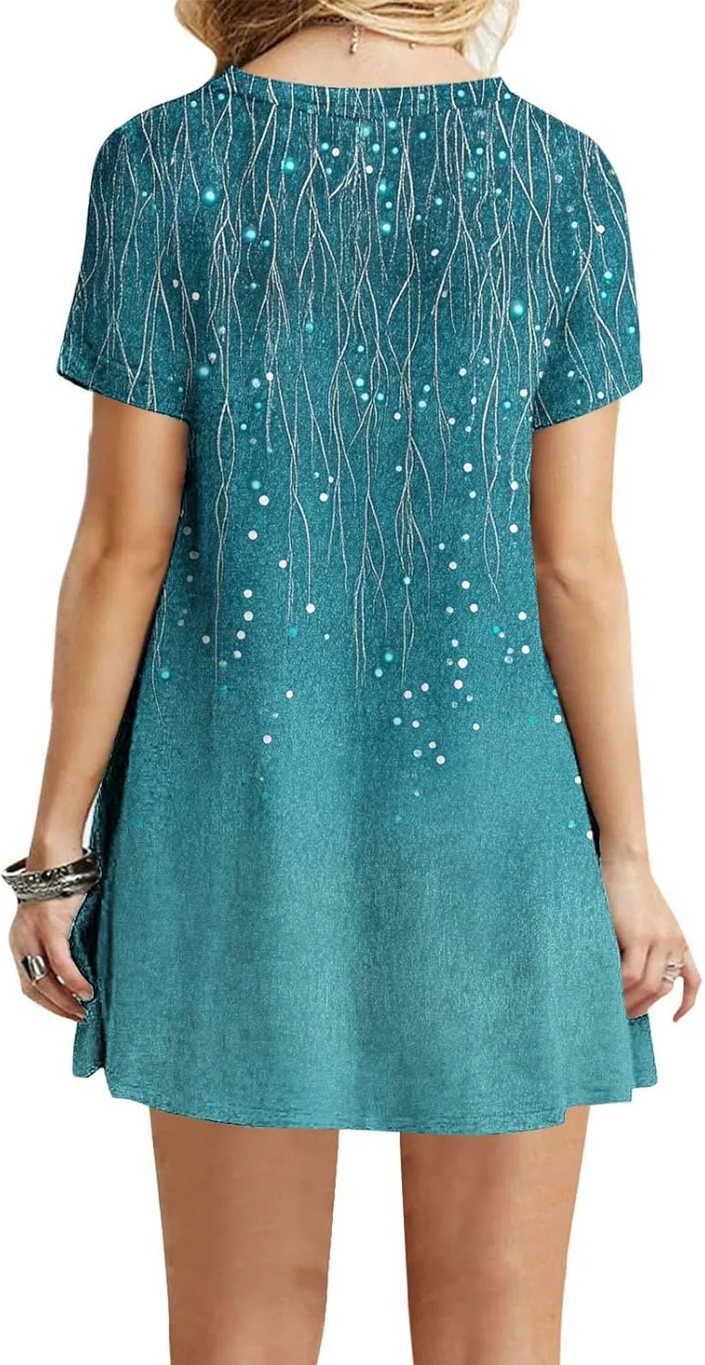 Women's Floral T-Shirt Dress Casual Summer Short Sleeve Mini Dresses Crewneck Tunic Trendy Sundress