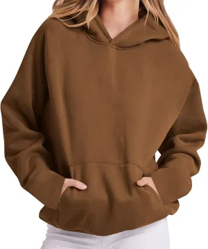 Womens Hoodie 2024 Oversized Sweatshirt Fleece Soft Hoodie Sweatshirts Solid Color Long Sleeve Pullover Top With Pocket