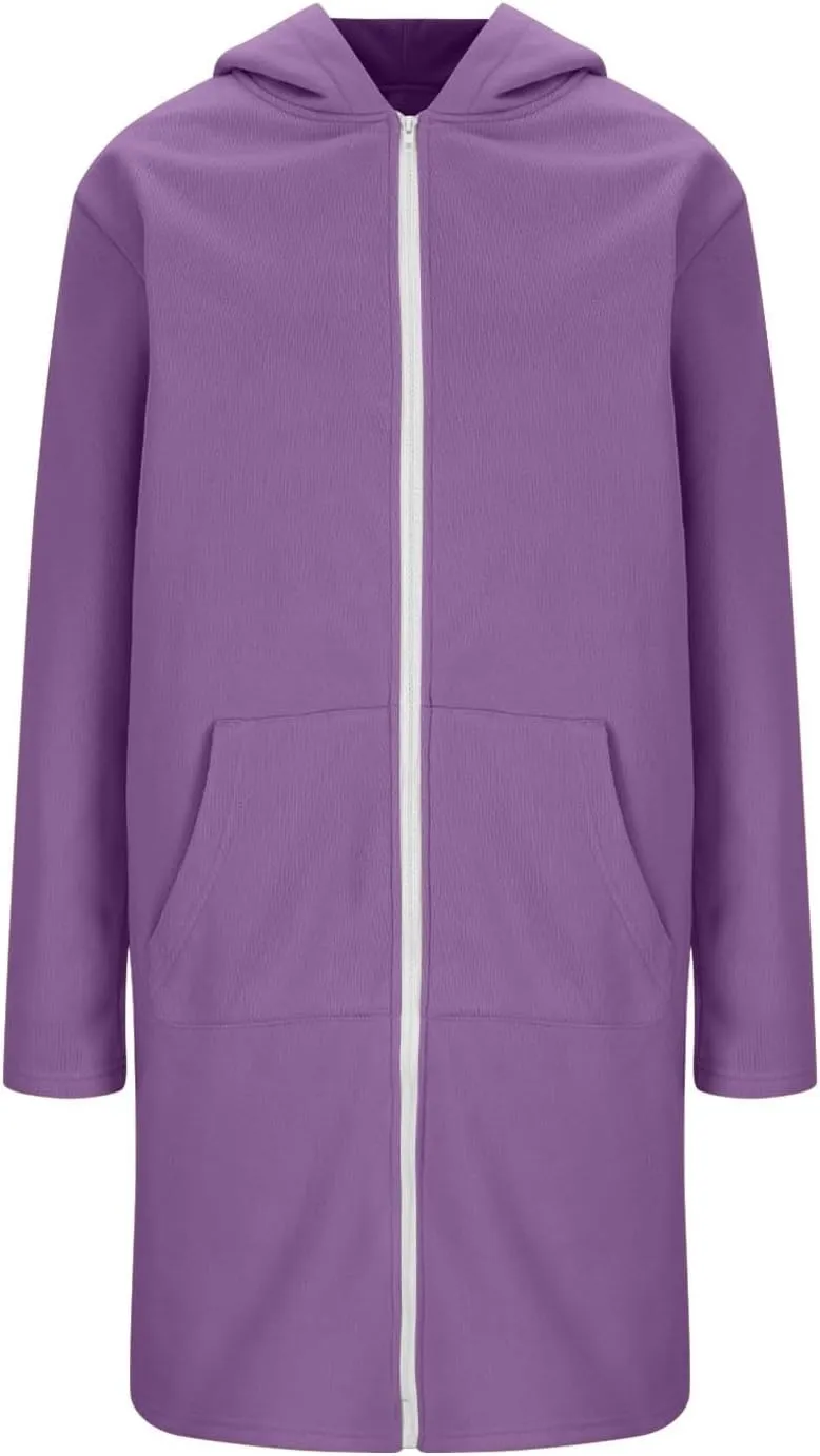 Womens Long Length Zip Up Hoodies Lightweight Fleece Jacket Oversized Tunic Sweatshirt Fashion Fall Zipper Hoodie