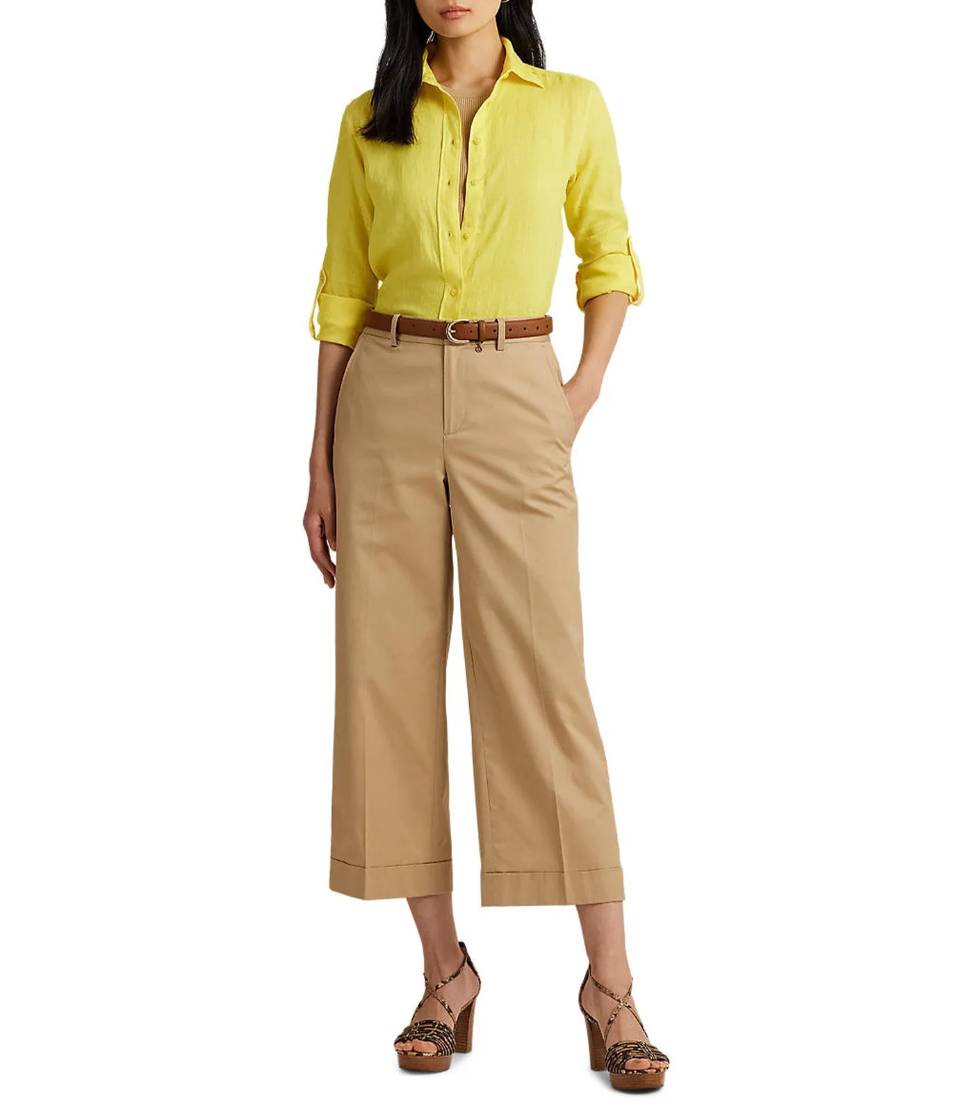 Women's Pleated Cotton Twill Cropped Pant Birch Tan